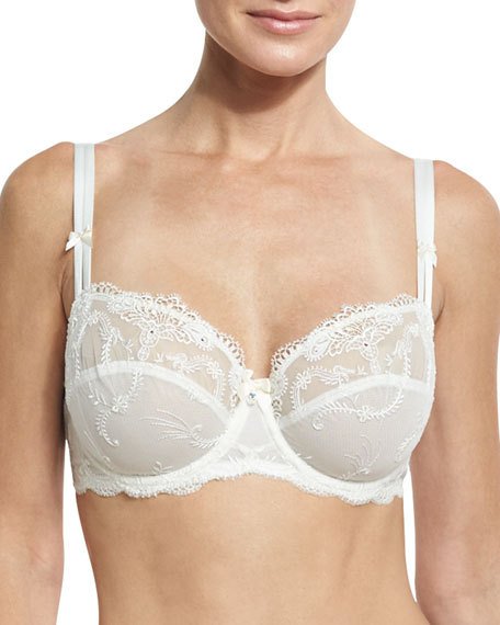 Mariage - Orchid Bonheur Mesh-Lace Full-Cup Bra, White