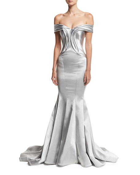 Wedding - Off-the-Shoulder Metallic Mermaid Gown
