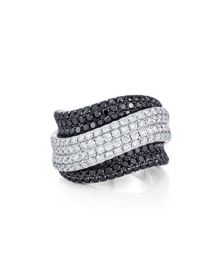 زفاف - Black & White Diamond Pav&#233; Ring in 18K White Gold, Size 6.5
