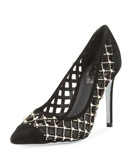 Mariage - Caged Pearlescent Suede Pump, Black