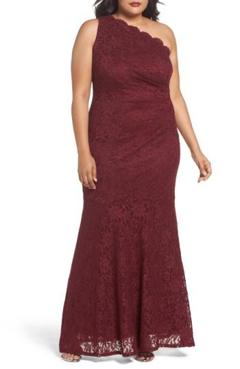 Hochzeit - DECODE 1.8 One Shoulder Glitter Lace Gown (Plus Size) 