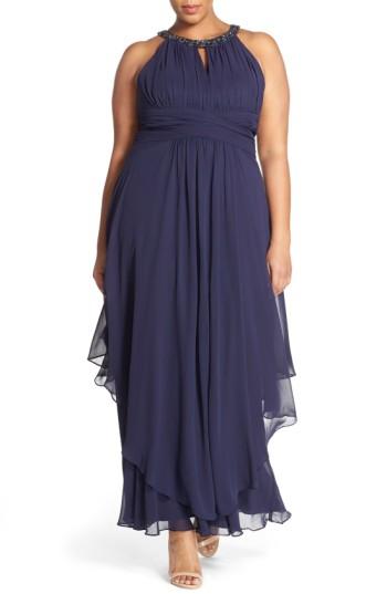 Wedding - Eliza J Embellished Keyhole Neck Chiffon Gown (Plus Size)