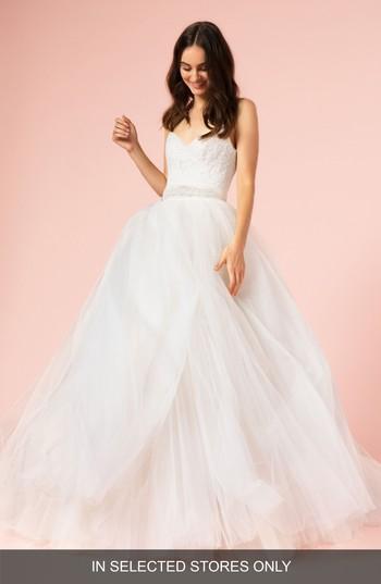 Wedding - BLISS Monique Lhuillier Spaghetti Strap Lace & Tulle Ball Gown 