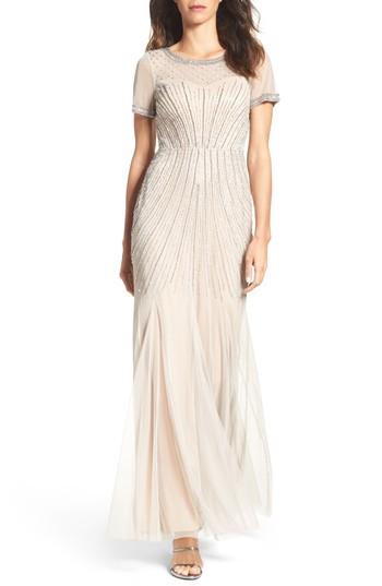 Mariage - Adrianna Papell Beaded Mesh Gown (Regular & Petite) 
