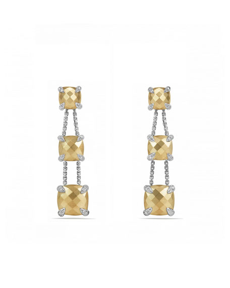 Свадьба - Ch&acirc;telaine Chain Three-Drop Earrings in Bonded 18K Gold with Diamonds