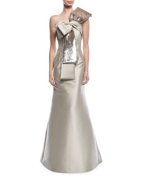 Wedding - Barrie Asymmetric Sequined Bow Gown
