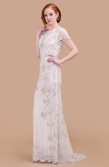 زفاف - Lotus Threads Beaded Georgette Cap Sleeve Gown 