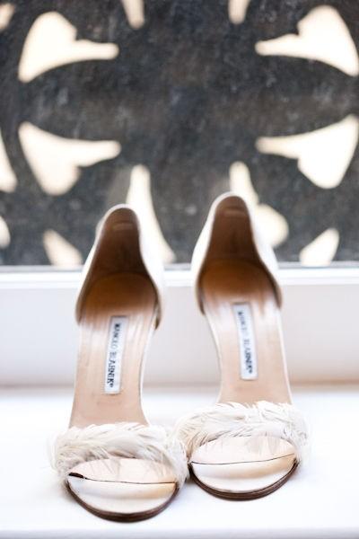 Wedding - Feathery white high heel wedding shoes