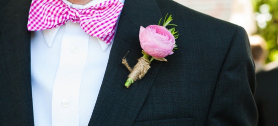 Hochzeit - Pink Bow Tie & Boutonniere