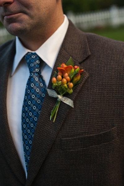 Wedding - Navy Tie & Orange Boutonniere 