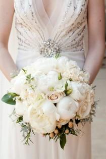 wedding photo -  Classic White Roses and Peonies Wedding Bridal Bouquet 