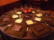 wedding photo -  brown, orange, wicker, table setting, place setting, decoration