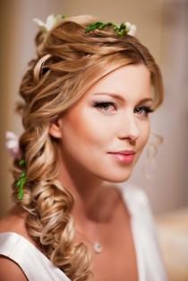 wedding photo - Wedding Loose Side Braided Hairstyles with Pink Flower Detail 