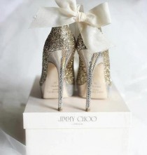 wedding photo - Jimmy Choo Glamorous Crown Glitter-Covered & Metallic Leather Evening Pumps 