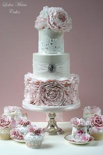 wedding photo - Pink Peony Ruffles Cake