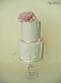 wedding photo - Lace Medallion With Pink Dahlia