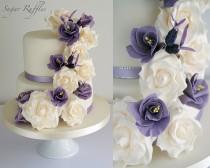 wedding photo - Purple Floral Cascade Wedding Cake