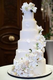 wedding photo - 6 المستوى كعكة الزفاف مع السكر زهرة تتالي