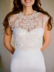 wedding photo - Beautiful White Wedding Gown with Illusion Neckline