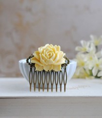 wedding photo - Buttercup Cream Yellow Rose Flower Hair Comb. Wedding Comb, Bridal Hair Comb, Art Nouveau Filigree Comb, Romantic Country, Shabby Chic