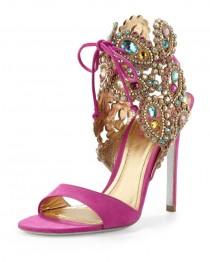 wedding photo - Pink High heel sandal with decorated ankle