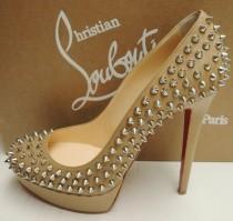 wedding photo - Christian Louboutin BIANCA SPIKES 140 Leather Platform Heels Pumps Shoes 40