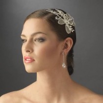 wedding photo - NWT Silver Dainty Floral Bridal Side Accent Headband