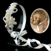 wedding photo - Hollywood Celebrity Wedding Bridal White Beads Hair Leaf Petal Headband
