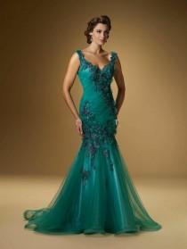 wedding photo -  Sexy V Neck Applique Mermaid Emerald Women Evening Dress Prom Party Formal Gowns