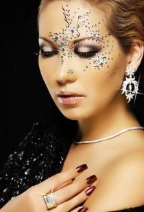 wedding photo - Makeup enhanced with crystals and smokey eyes.