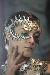 wedding photo - Metallic Mask as a Wedding Accessory of fractal pattern.