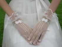 wedding photo - Gants de mariée bal Bow Blanc Noir taille dentelle S35