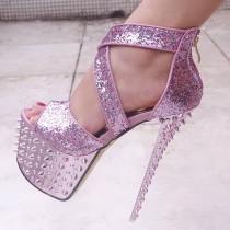 wedding photo - Sexy Gorgeous Colorful Glitter Studded Spike Ankle Wedding Shoes High Heels