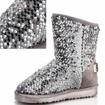wedding photo - Women Fashion Glitter Shimmer Sequin Flat Fur Lining Thermal Mid Calf Snow Boots