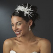 wedding photo - NEW Bridal Rhinestone Headband With Feather Side Accent