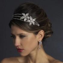 wedding photo - NWT Exquisite Double Flower Rhinestone Bridal Headband Tiara With Side Accent