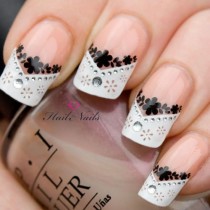 wedding photo - Stunning Black and White Lace Bling French Manicure 