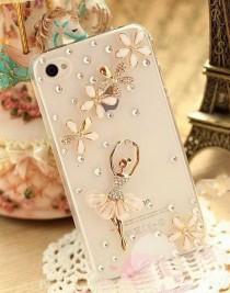 wedding photo - Bling cristal diamants Ballet couverture de peau de fille pour Apple iPhone 4 4S 4G