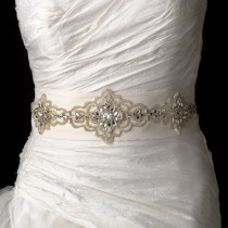 wedding photo - Elaborate Beaded Rhinestone Ivory Wedding Dress Belt Sash