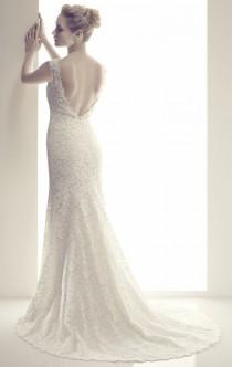 wedding photo - New Sheath White/Ivory V-neck Wedding Dresses Backless Venice Lace Bridal Gown