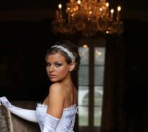 wedding photo - Bridal Wedding Hair Crystal Headband Headpiece Satin Ribbon Closure
