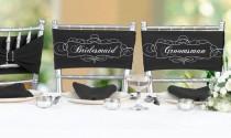wedding photo - Bridesmaid & Groomsman Black Wedding Chair Sashes W/ Rhinestone Clasp