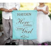 wedding photo - Hortense Custom Color Personalized Here Comes Your Girl Wedding Ceremony Banner