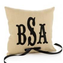 wedding photo - Custom Embroidery Color Monogram Personalized Linen Ring Bearer Pillow