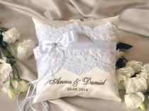 wedding photo - Lace Wedding Pillow  Ring Bearer Pillow Embroidery Names - New