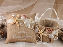 wedding photo - Flower Girl Basket & Ring Bearer Pillow Set -  Rustic Flower girl set