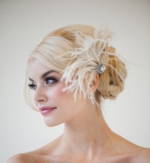 wedding photo - Bridal Fascinator, Wedding Fascinator, Feather Fascinator, Ivory Champagne Fascinator- GENA - New