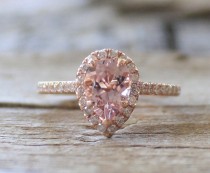 wedding photo - 1.0 Ct. Pear Cut Morganite Diamond Halo Ring in 14K Rose Gold - New