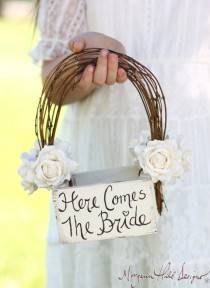 wedding photo - Here Comes The Bride Flower Girl Basket Rustic Country Wedding (Item Number MHD20231) - New