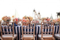 wedding photo - Sale Navy Blue and White Stripe Table and Wedding runners - New